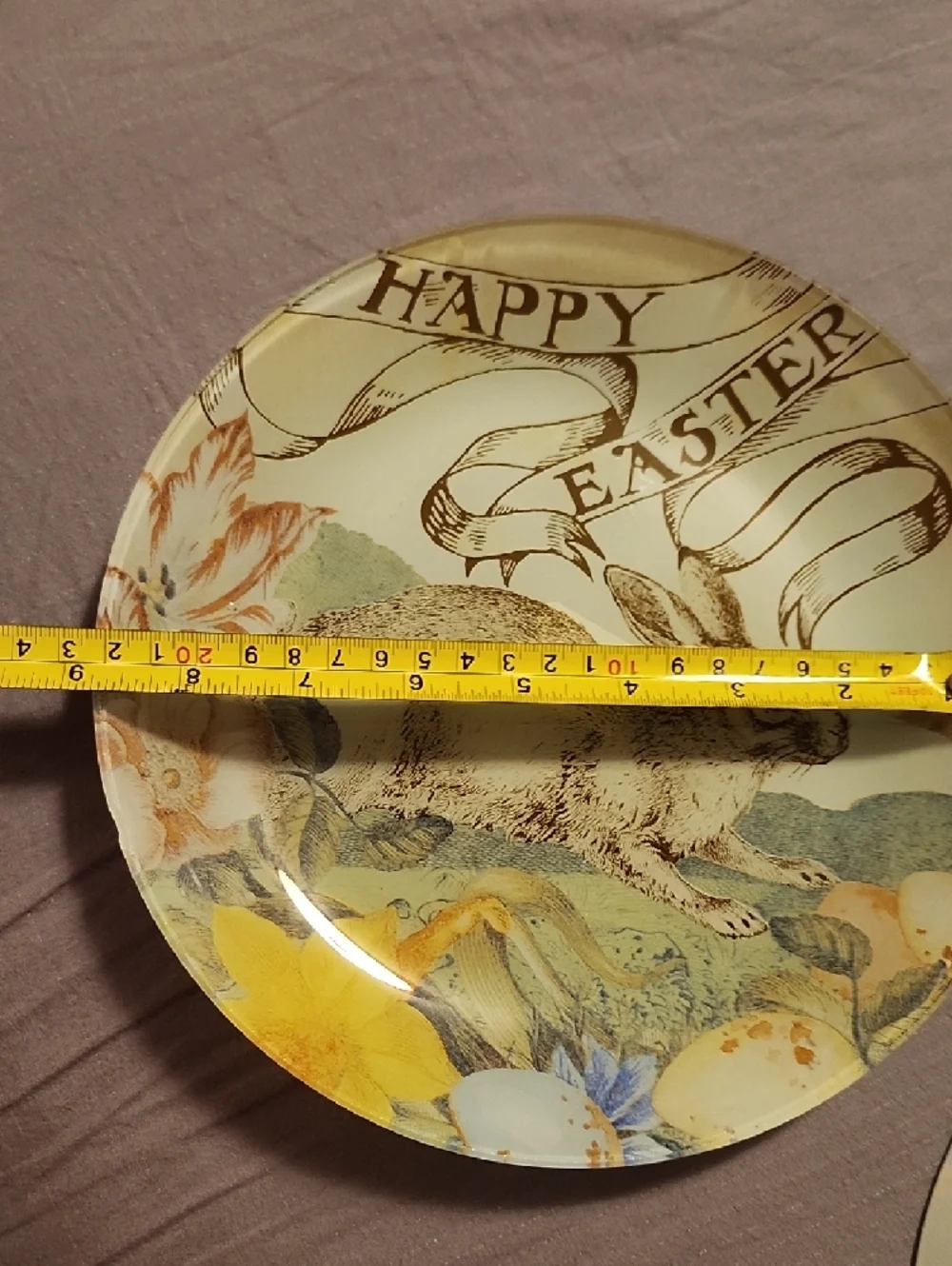 Williams Sonoma Happy Easter Bunny  Plate - White, Brown, Yellow, Green (4)